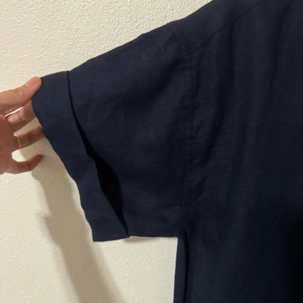 J Crew Capitaine Linen Shirt Dress Navy Lagenlook Minimalist Summer 2024 NWT-XS - Picture 5 of 12
